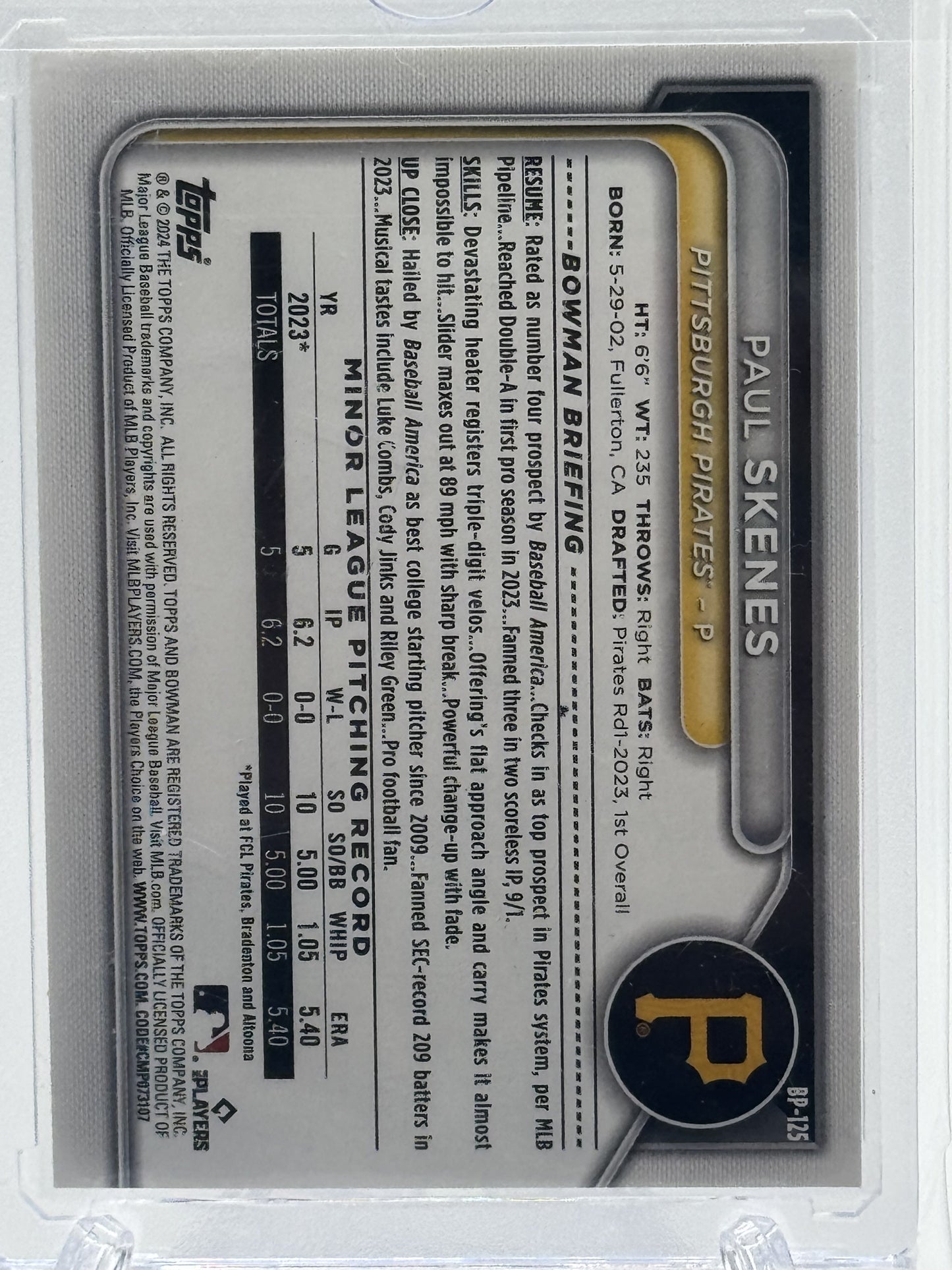 2024 Bowman #BP-125 Paul Skenes Prospects Gold # 17/50