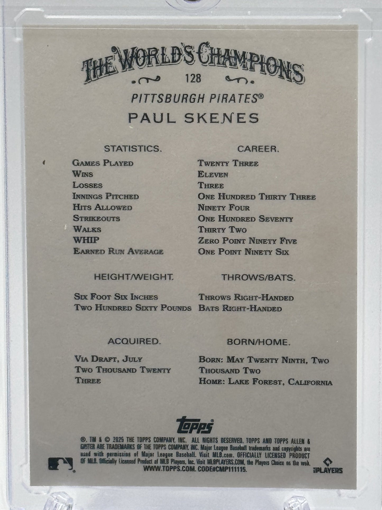 2025 Topps Allen & Ginter #128 Paul Skenes Foil Filagree Gold # 18/50