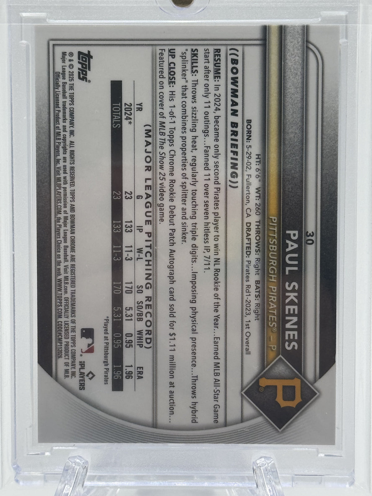 2025 Bowman Chrome #30 Paul Skenes Black Geometric # 7/10