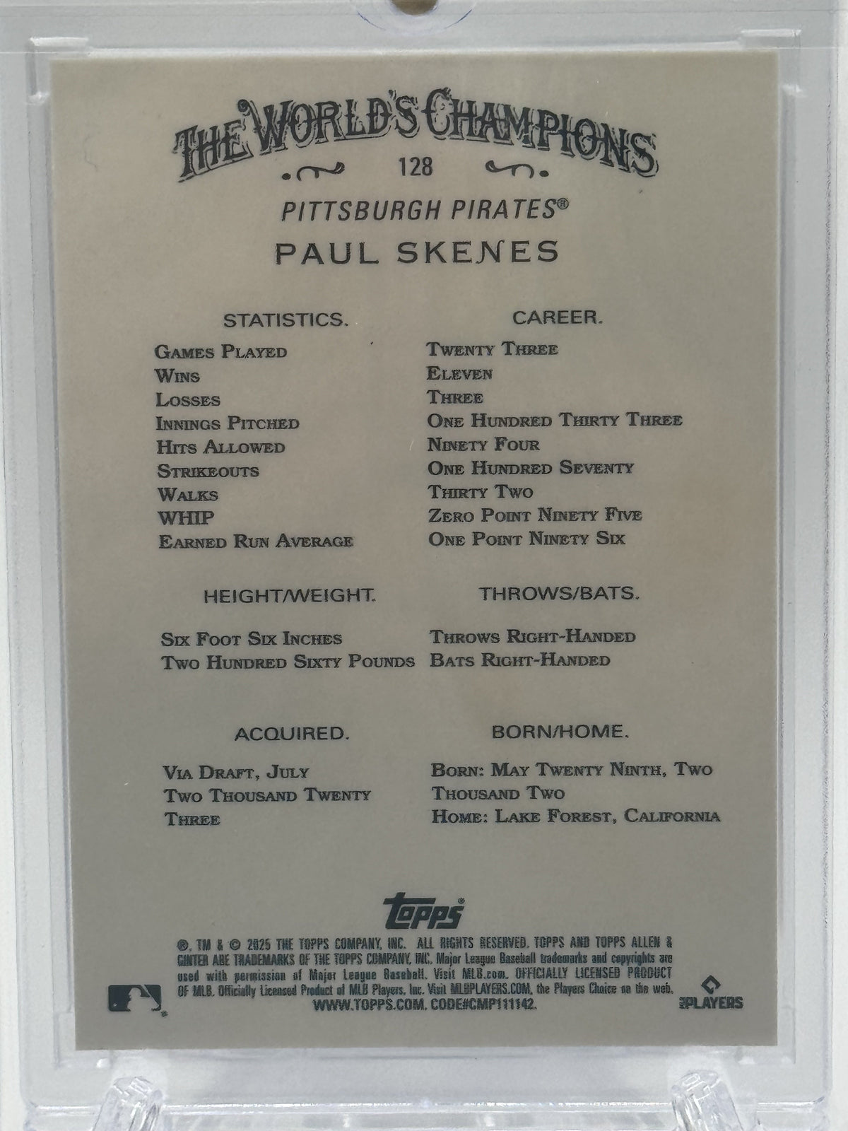 2025 Topps Allen & Ginter #128 Paul Skenes Chrome Orange Refractor # 13/25