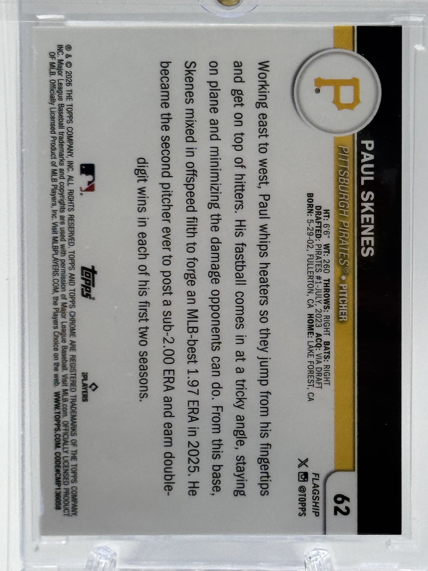 2026 Topps #62 Paul Skenes Flagship Collection Chrome Orange # 8/25