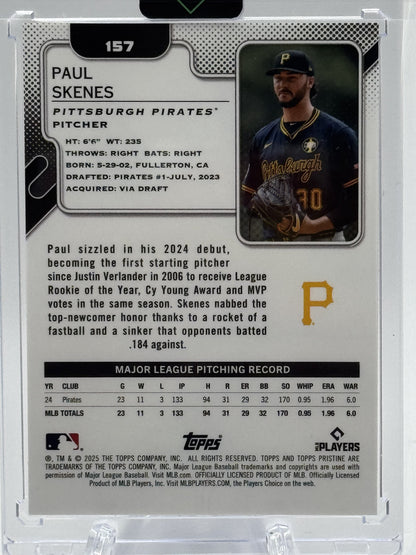 2025 Topps Pristine #157 Paul Skenes Orange Refractors # 21/25