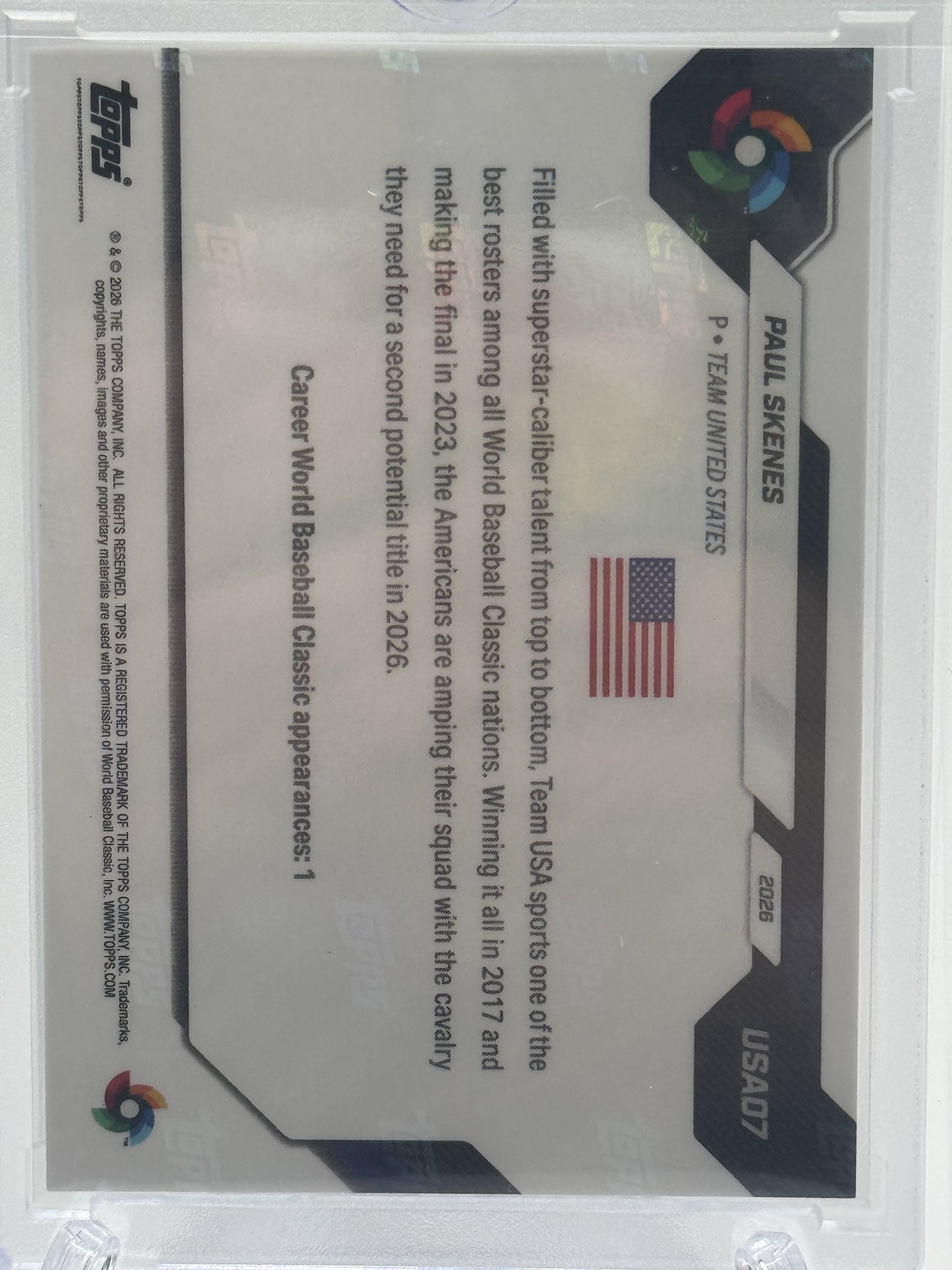 2026 Topps Now World Baseball Classic Team USA #USA07 Paul Skenes WBC Logo SSP