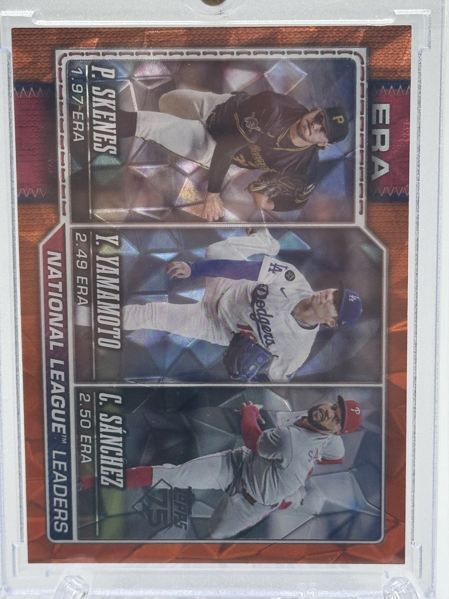 2026 Topps #203 NL ERA (Paul Skenes /Yamamoto/ Sánchez) Orange Holo Foil 1/25