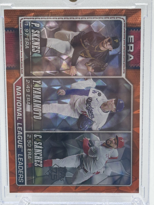 2026 Topps #203 NL ERA (Paul Skenes /Yamamoto/ Sánchez) Orange Holo Foil 1/25