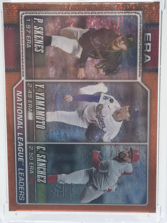 2026 Topps #203 NL ERA (Paul Skenes /Yamamoto / Sánchez) Orange Diamonte # 1/25