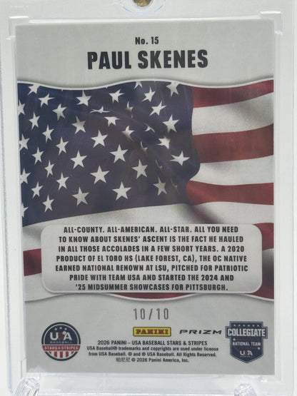 2026 Panini Prizm USA Baseball #15 Paul Skenes All-American Prizms Gold # 10/10