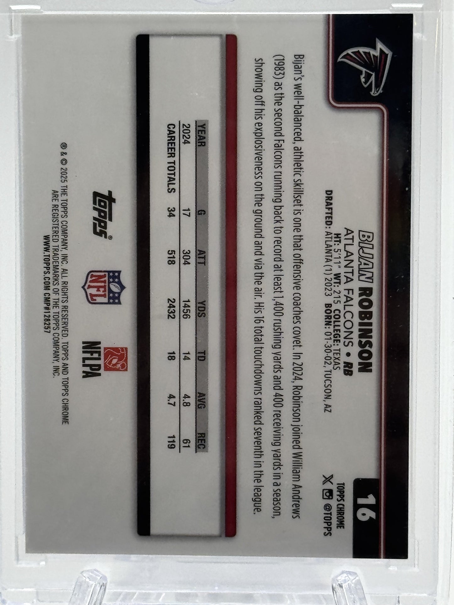 2025 Topps Chrome #16 Bijan Robinson Black Refractor # 6/10