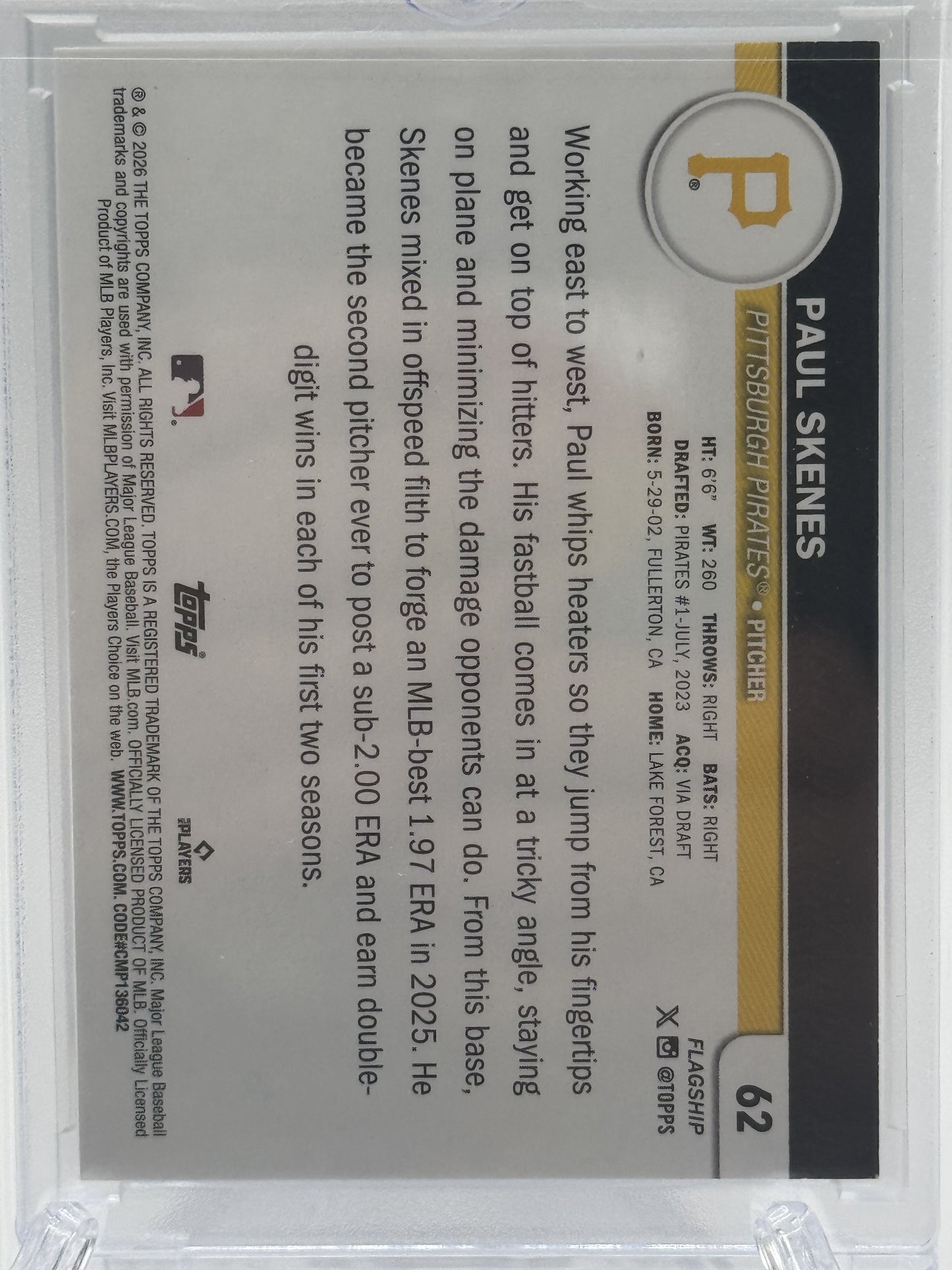 2026 Topps #62 Paul Skenes Flagship Collection Chrome Black # 2/10