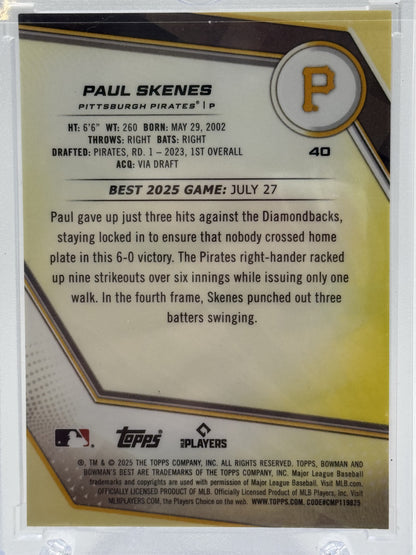 2025 Bowman's Best #40 Paul Skenes Orange Refractors # 18/25
