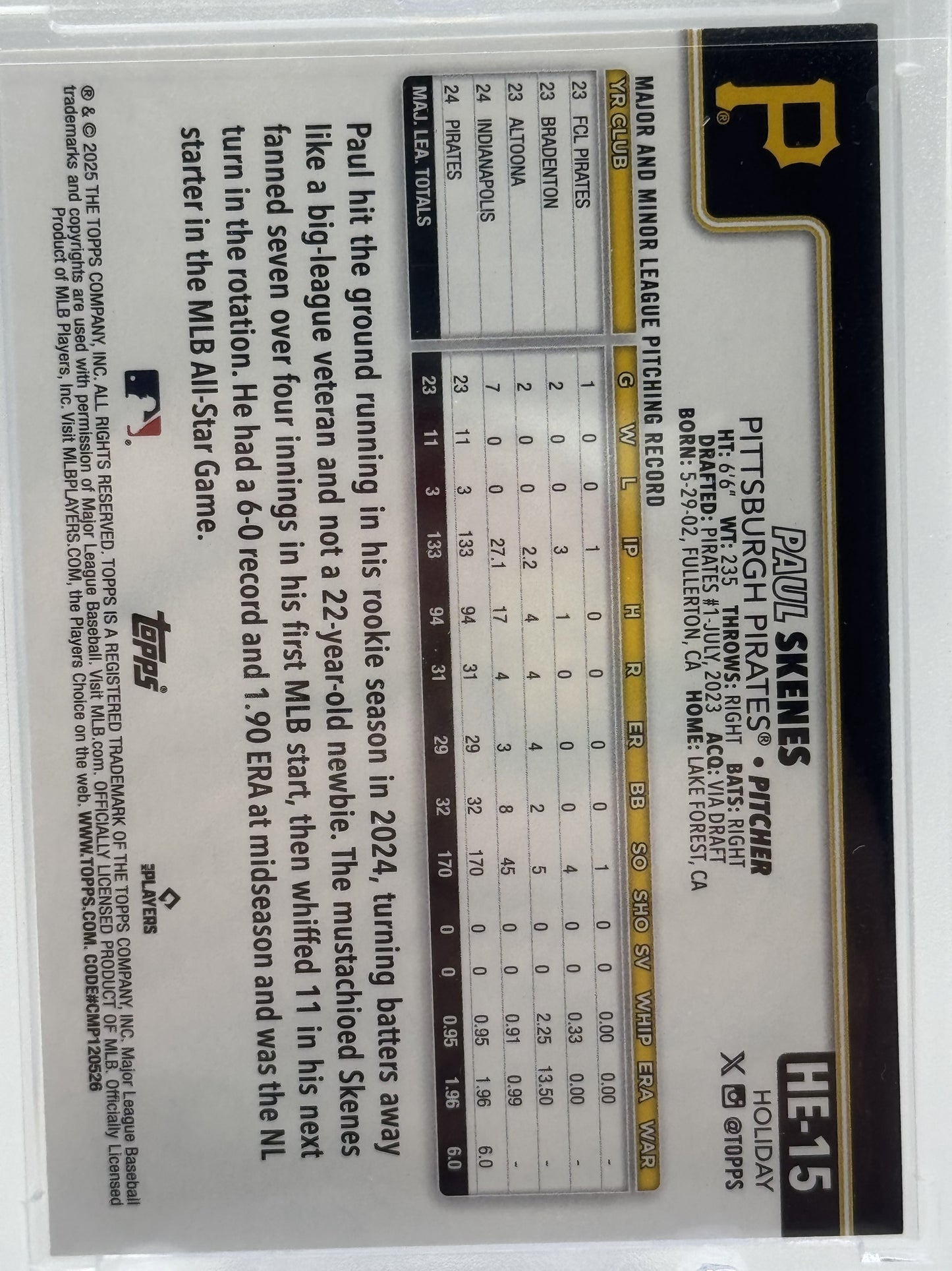 2025 Topps Holiday #HE-15 Paul Skenes Hidden Elf