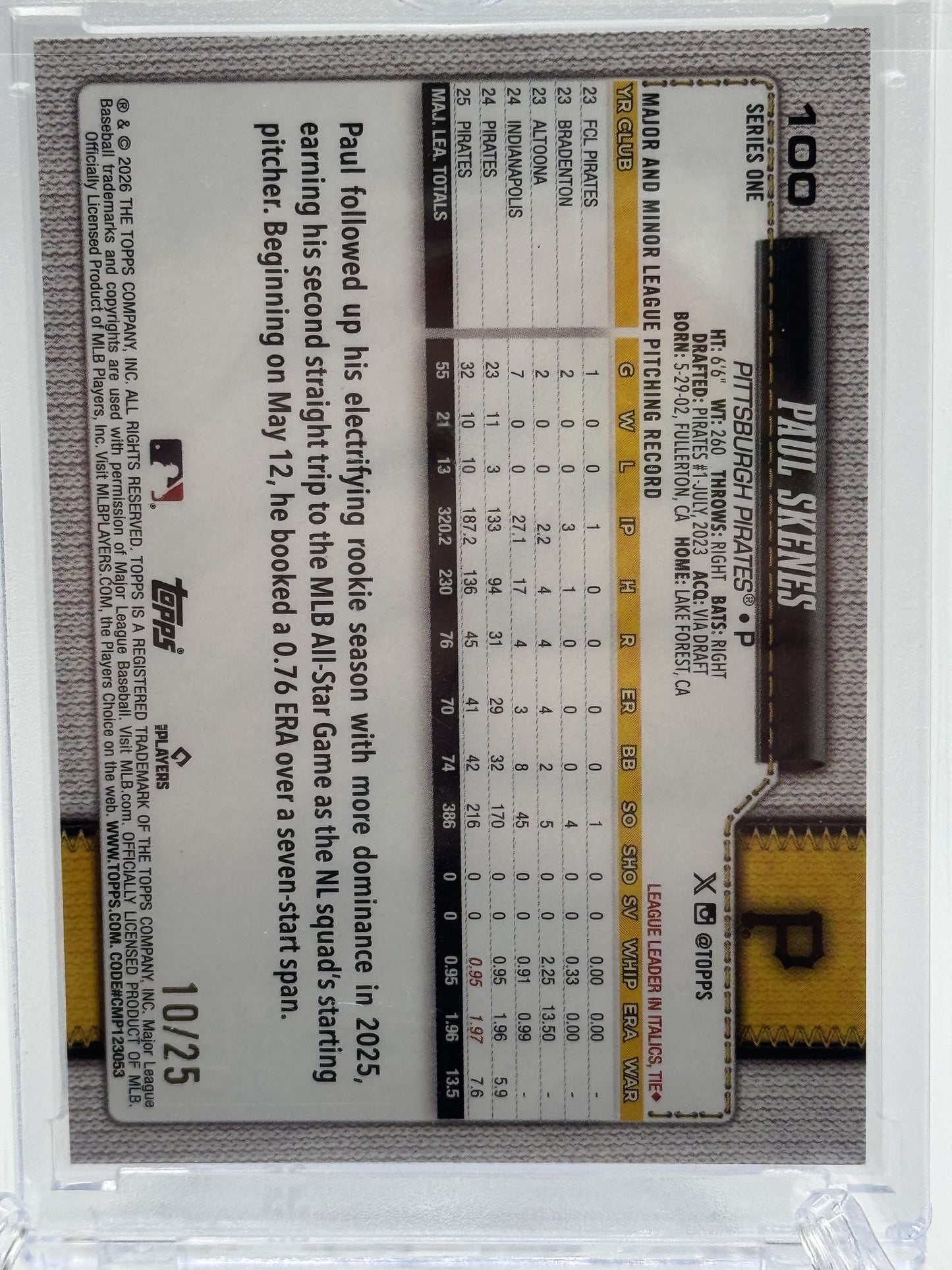 2026 Topps #100 Paul Skenes Memorial Day Camo # 10/25