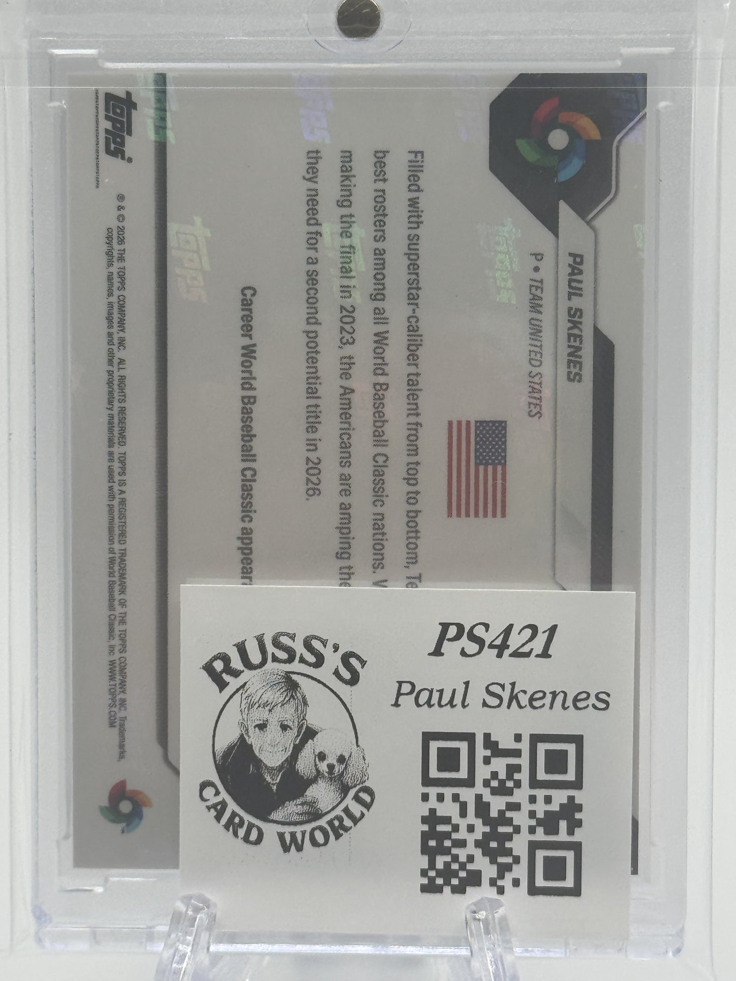 2026 Topps Now World Baseball Classic Team USA #USA07 Paul Skenes WBC Logo