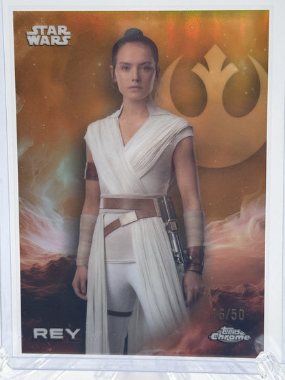 2025 Topps Chrome Edition Star Wars #155 Rey Gold Refractor # 16/50
