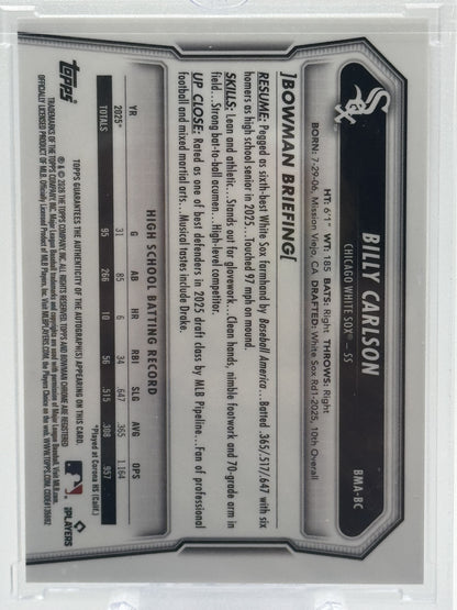 2026 Bowman #BMA-BC Billy Carlson Chrome Prospect Auto Mojo Refractor
