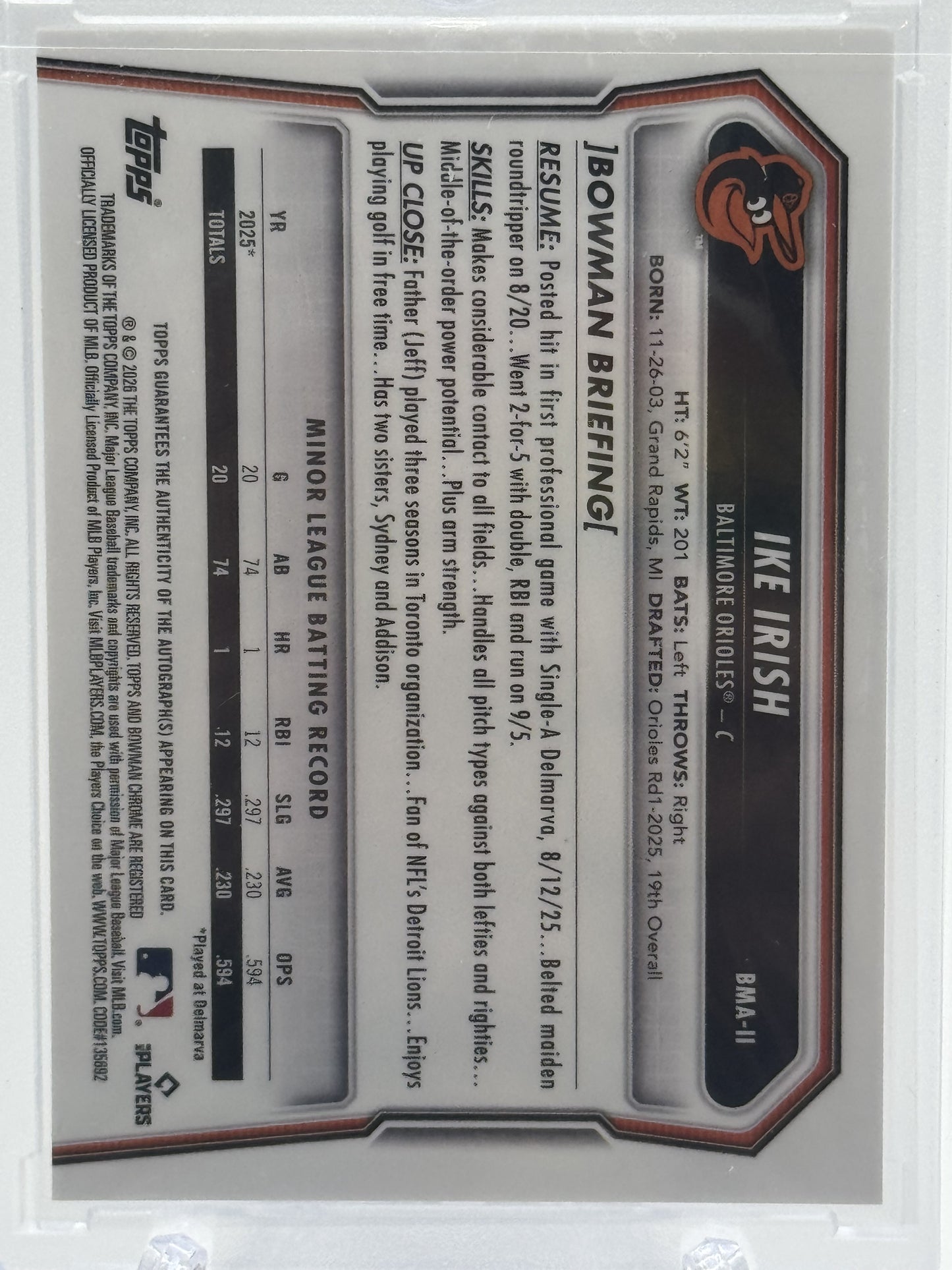 2026 Bowman  #BMA-II Ike Irish Chrome Mojo Autographs Refractor
