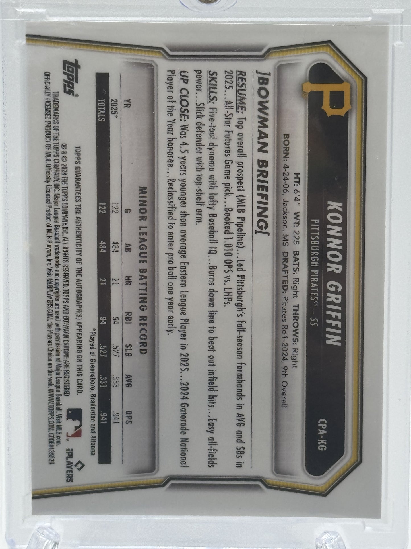 2026 Bowman  #CPA-KG Konnor Griffin Chrome Auto Blue Wave Refractor # 140/150