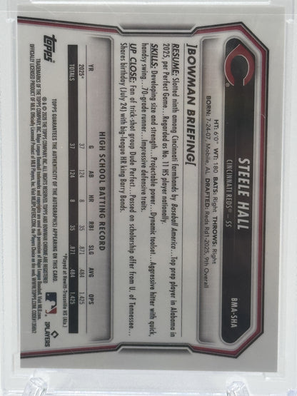 2026 Bowman #BMA-SHA Steele Hall Chrome Auto Purple Mojo Refractor #/199