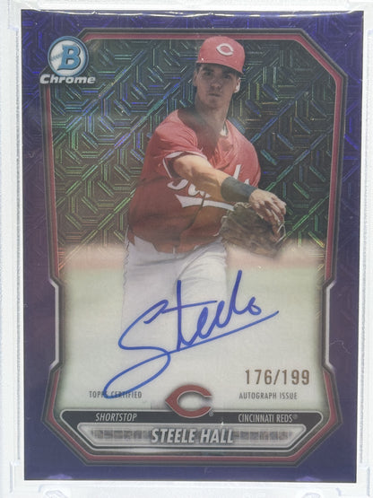 2026 Bowman #BMA-SHA Steele Hall Chrome Auto Purple Mojo Refractor #/199