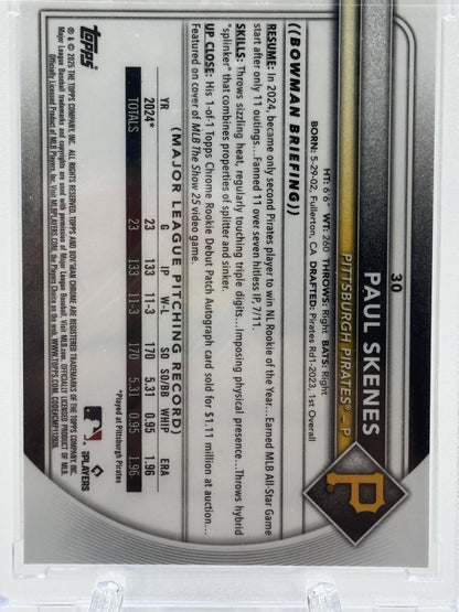 2025 Bowman Chrome Sapphire Edition #30 Paul Skenes Orange Sapphire #4/25