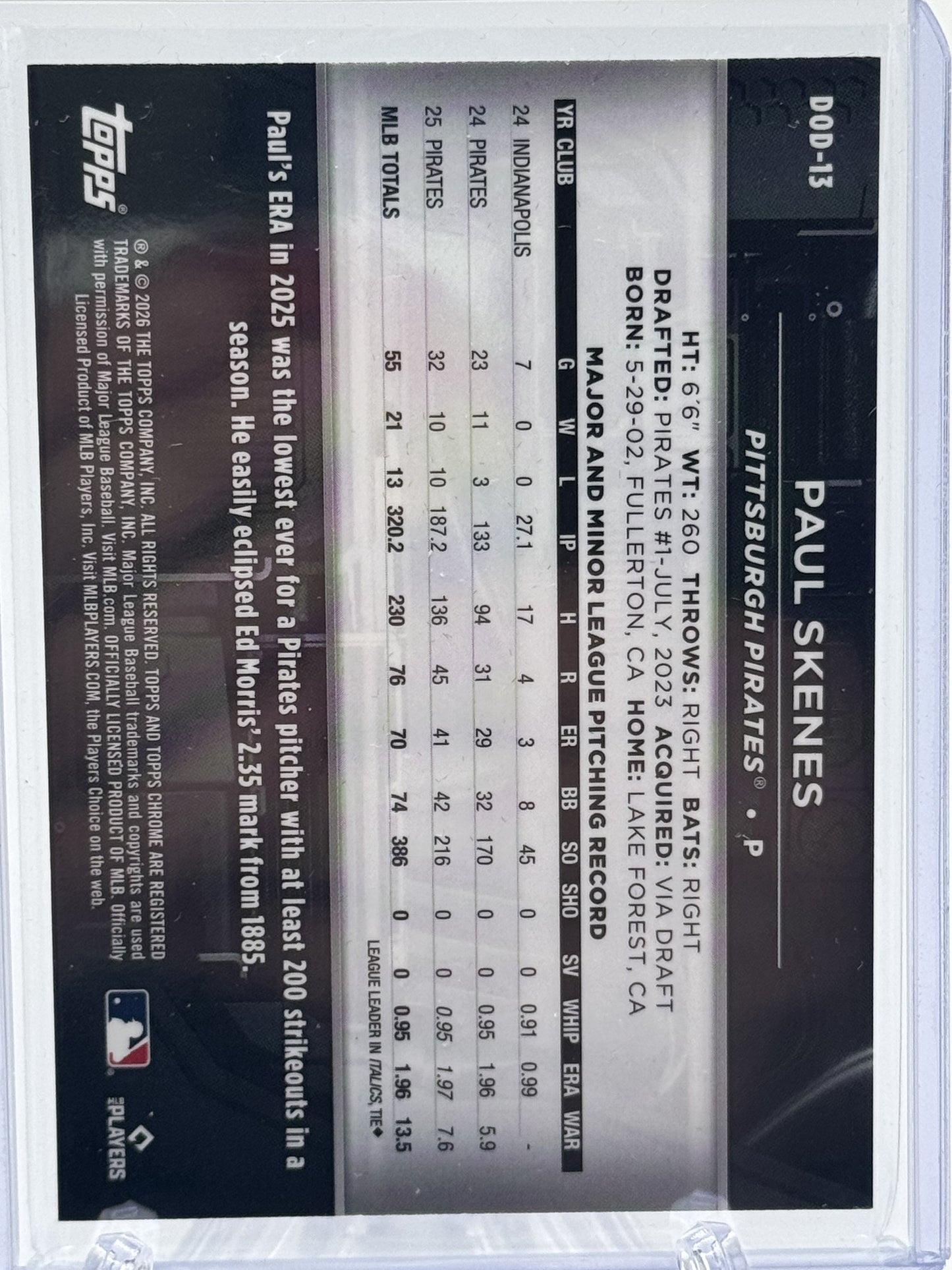 2026 Topps Chrome Black #DOD-13 Paul Skenes Depth of Darkness