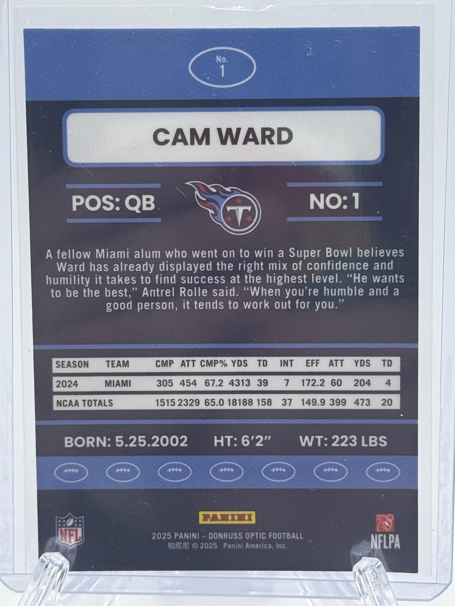 2025 Donruss Optic #1 Cam Ward 2015 Retro