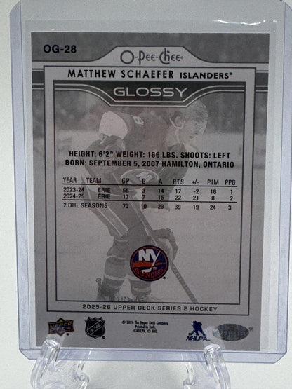 2025-26 Upper Deck #OG-28 Matthew Schaefer O-Pee-Chee Glossy