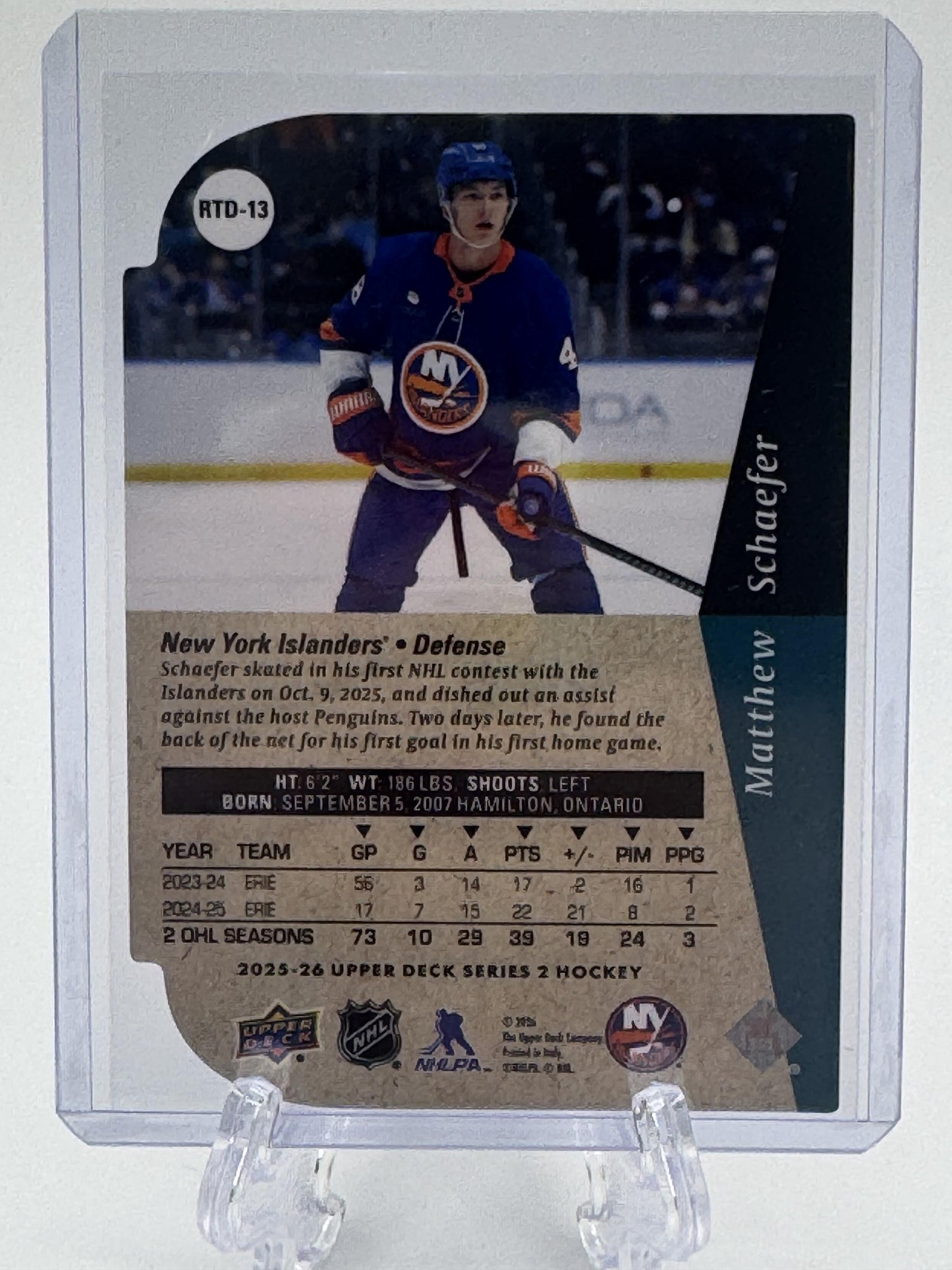 2025-26 Upper Deck #RTD-13 Matthew Schaefer 1994-95 Rookie Tribute Die Cuts