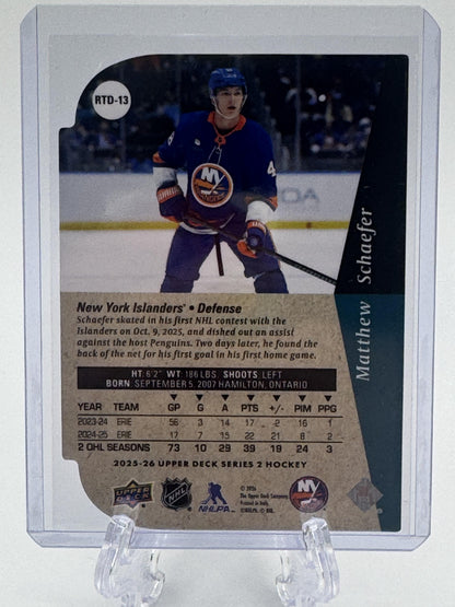 2025-26 Upper Deck #RTD-13 Matthew Schaefer 1994-95 Rookie Tribute Die Cuts