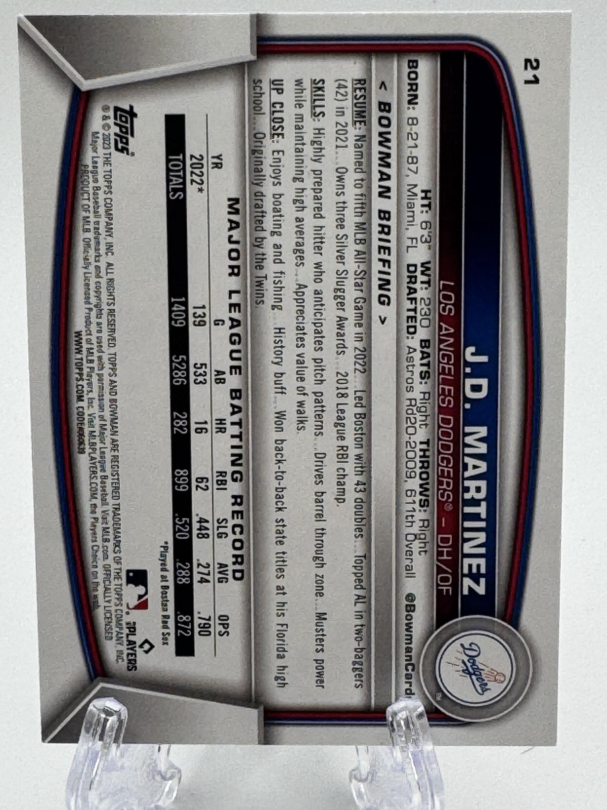 2023 Bowman #21 J.D. Martinez Yellow # 63/75