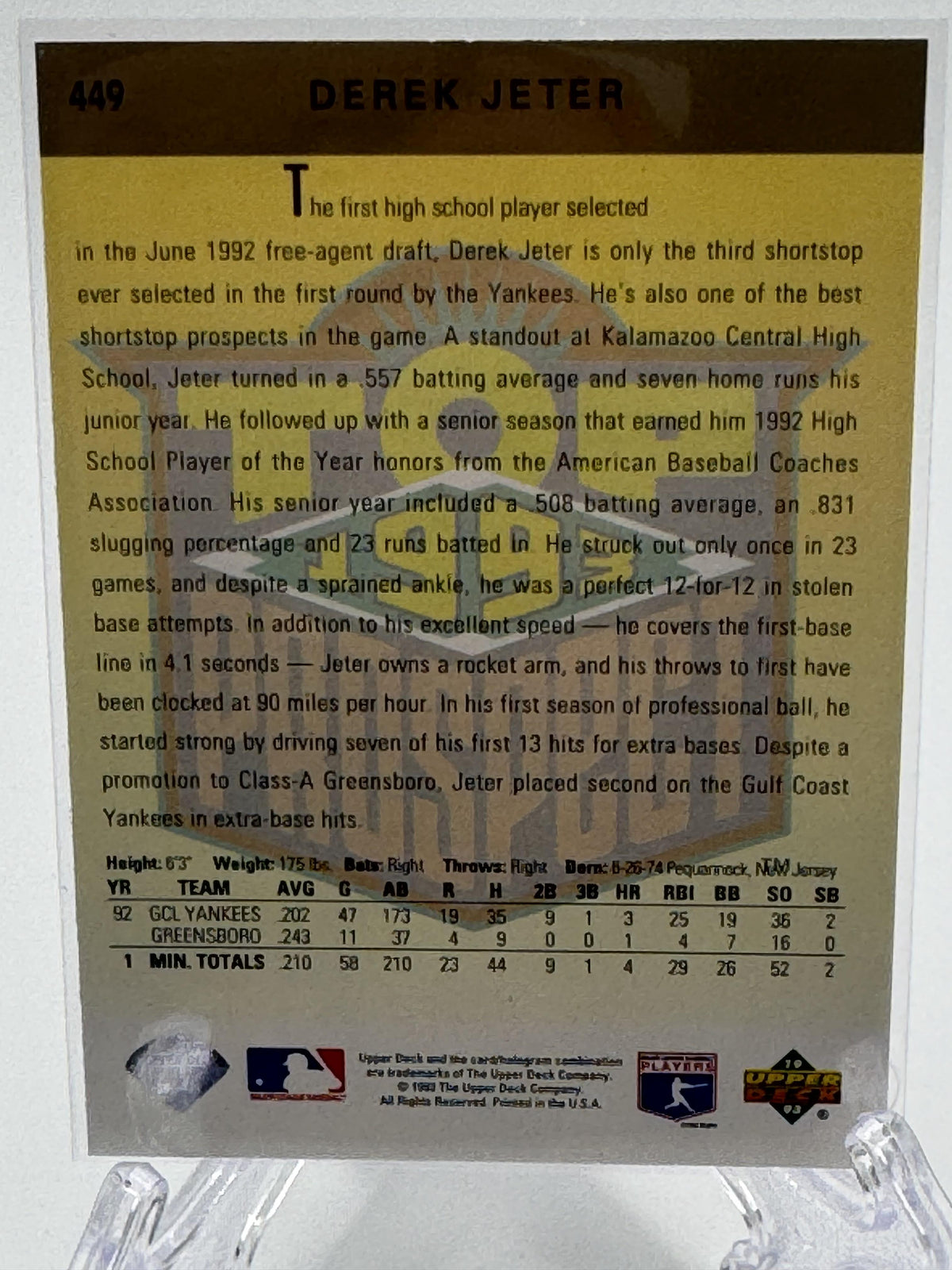 1993 Upper Deck #449 Derek Jeter Gold Hologram